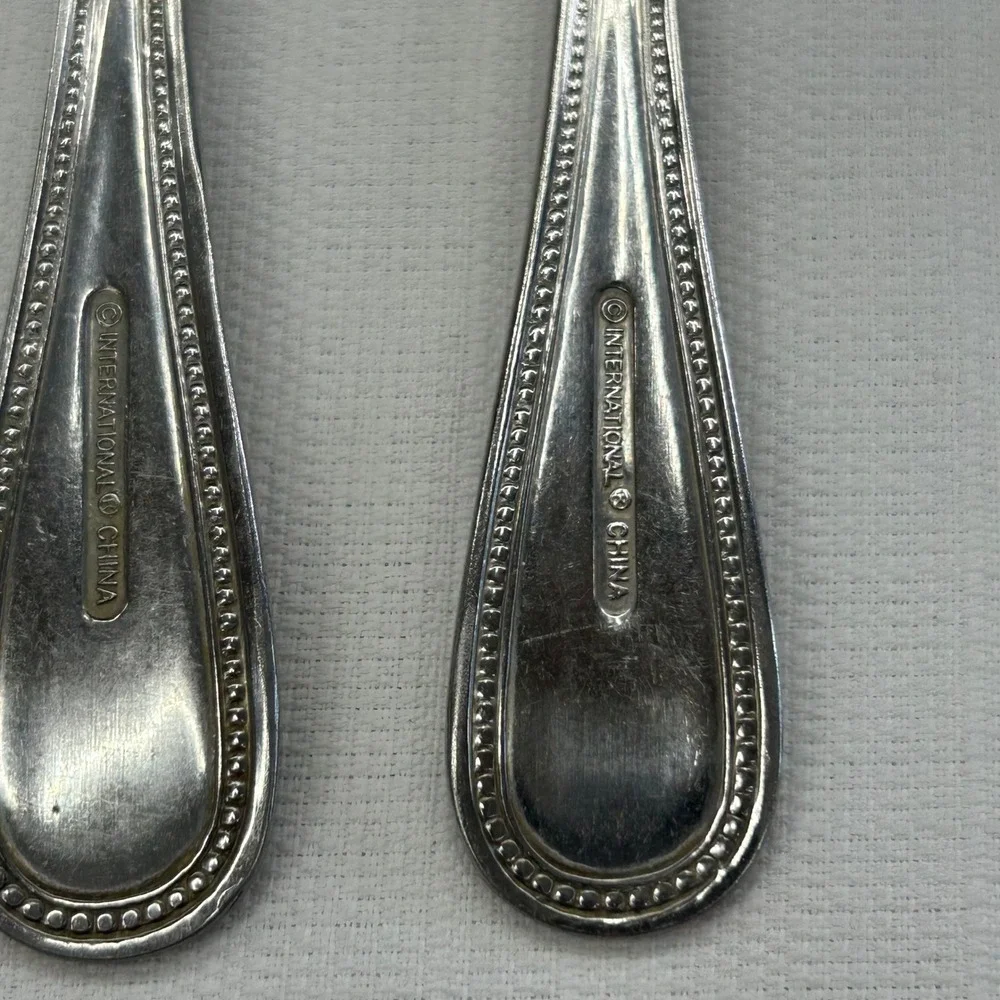 6 pc International Silver Royal Bead Gold Soup Tea Spoons Stainless Gold Trim